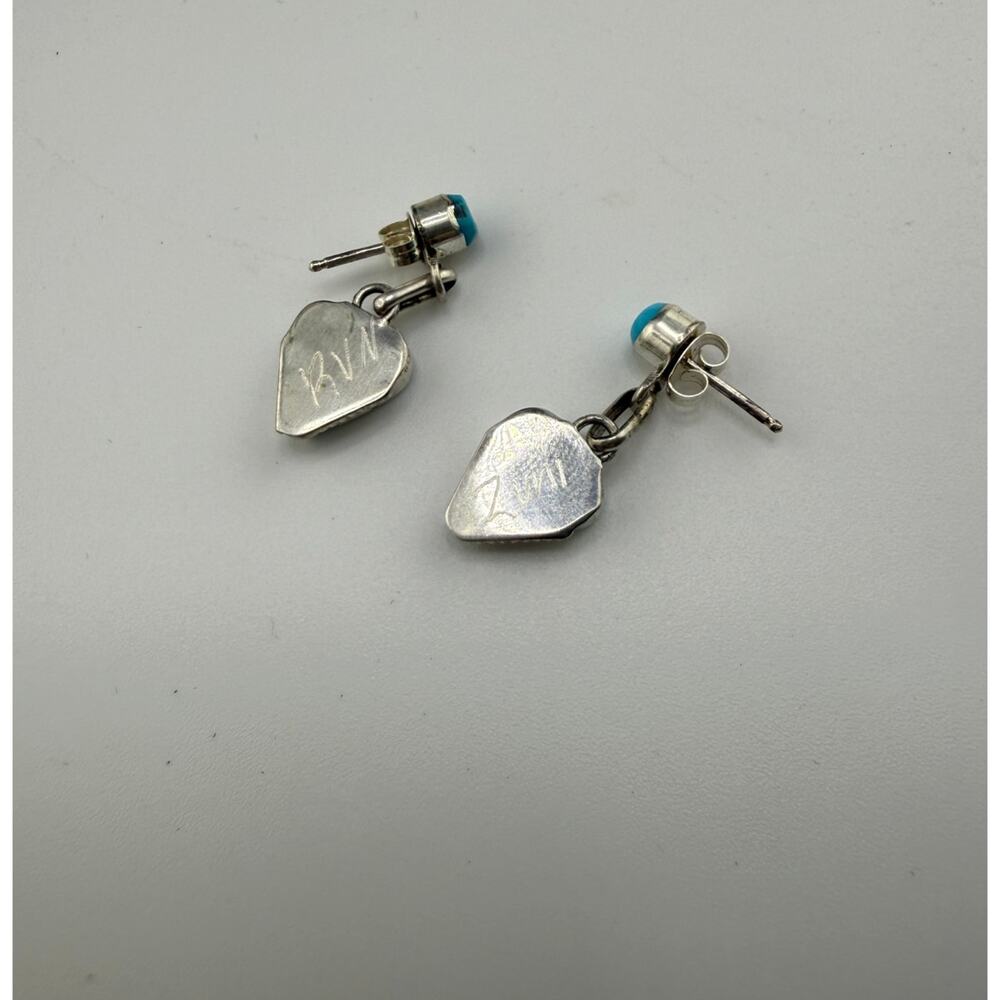 Zuni Velda Natascio Sterling Silver Turquoise Heart Post/Dangling Earrings View 3